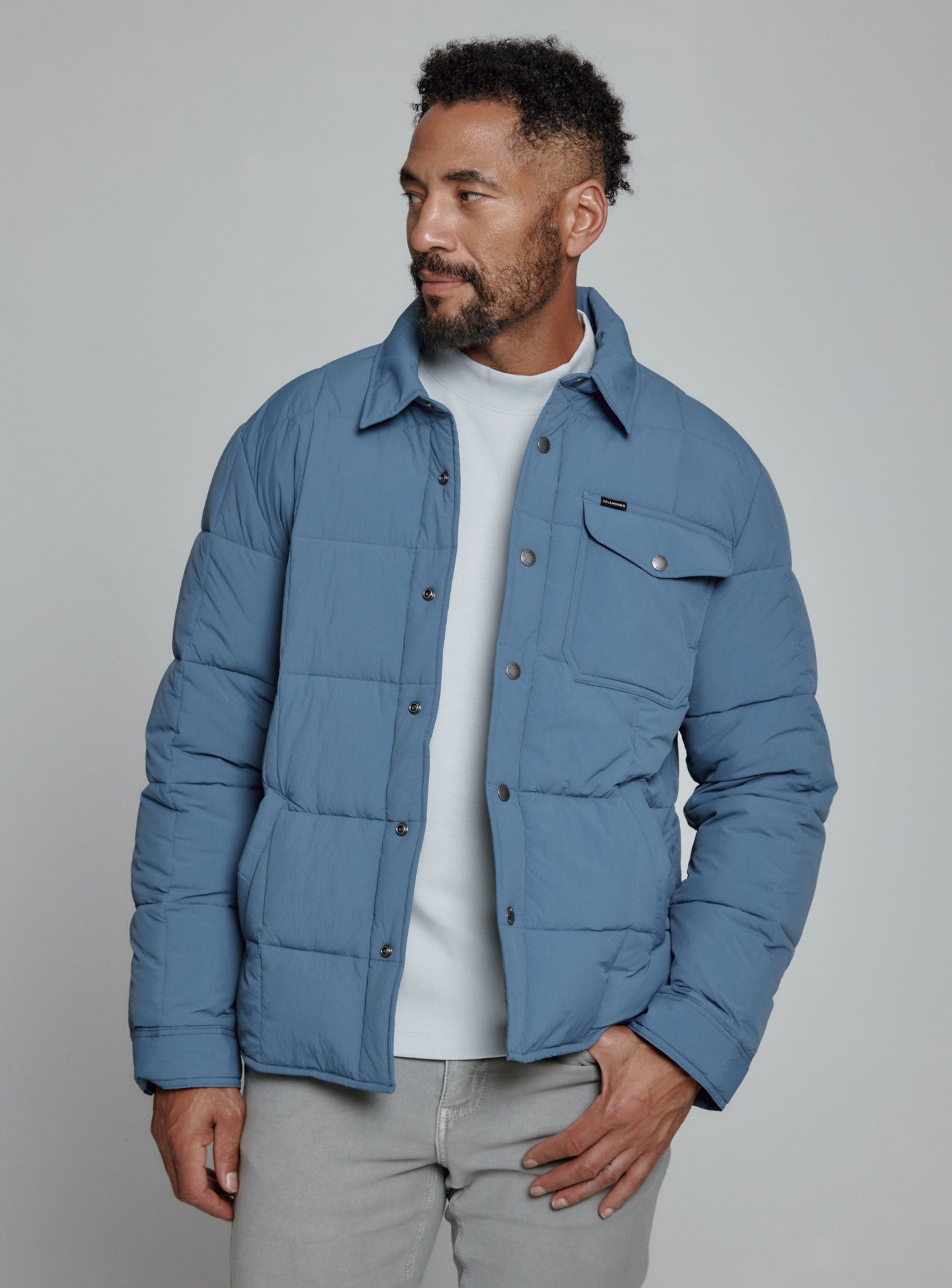 Cube Quilted Summit Jacket in Dusty Blue