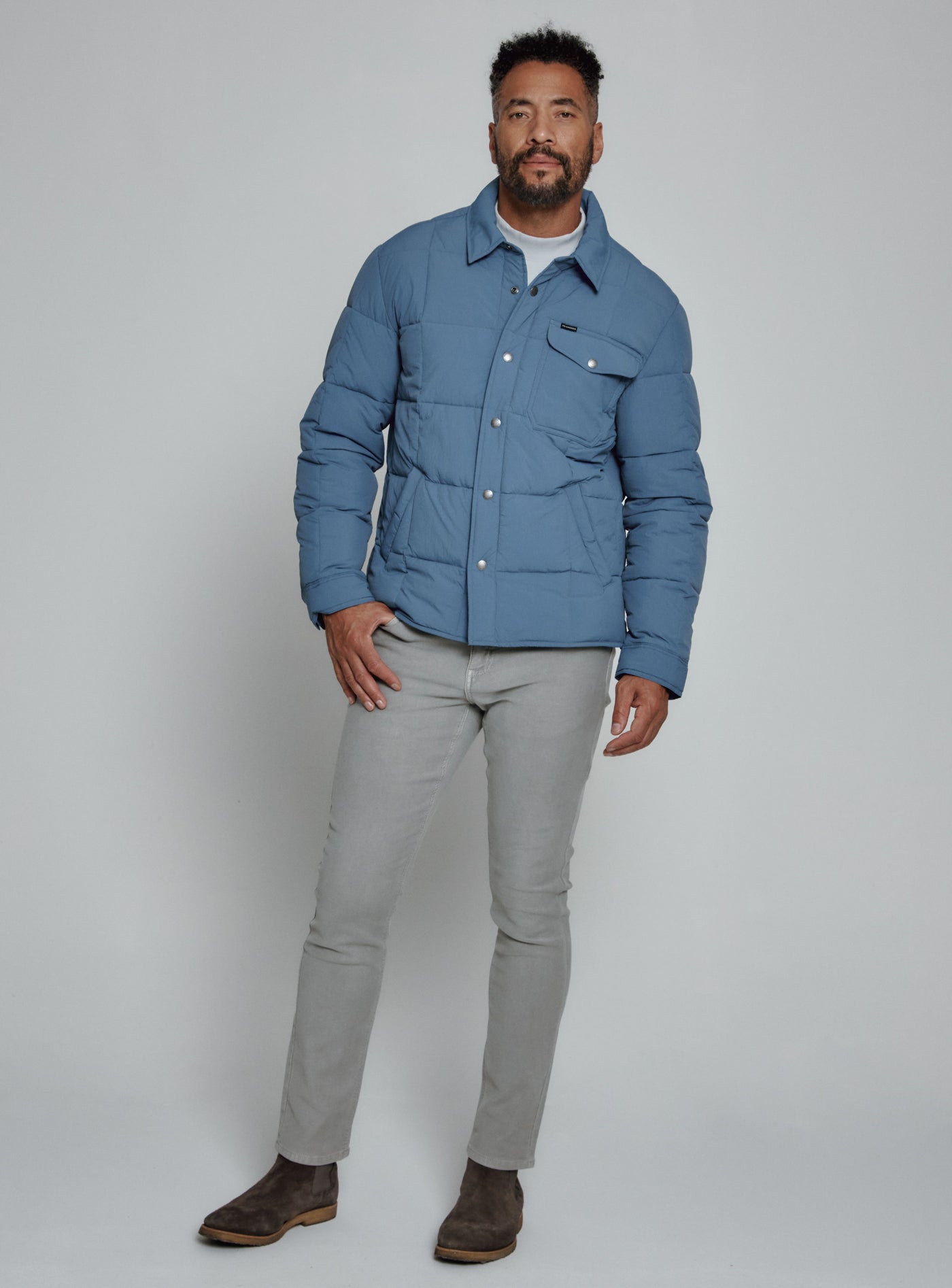Cube Quilted Summit Jacket in Dusty Blue
