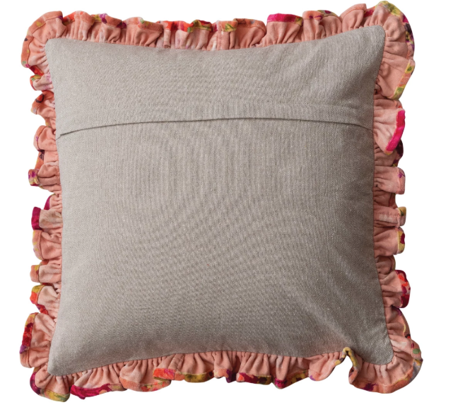 20" Square Cotton Velvet Printed Pillow w/ Floral Pattern