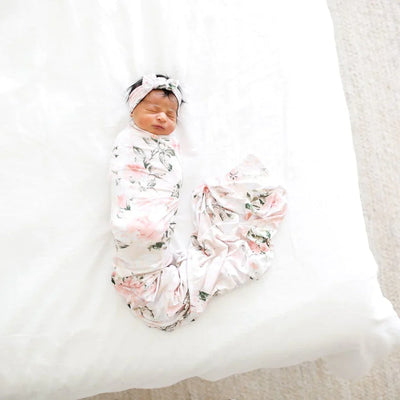 Vintage Pink Rose Swaddle Headband Set