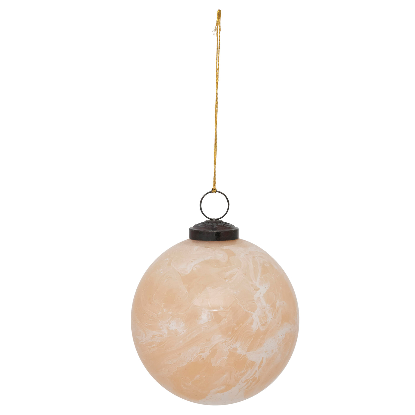 5" Round Glass Ball Ornament, Marbled Nude Finish