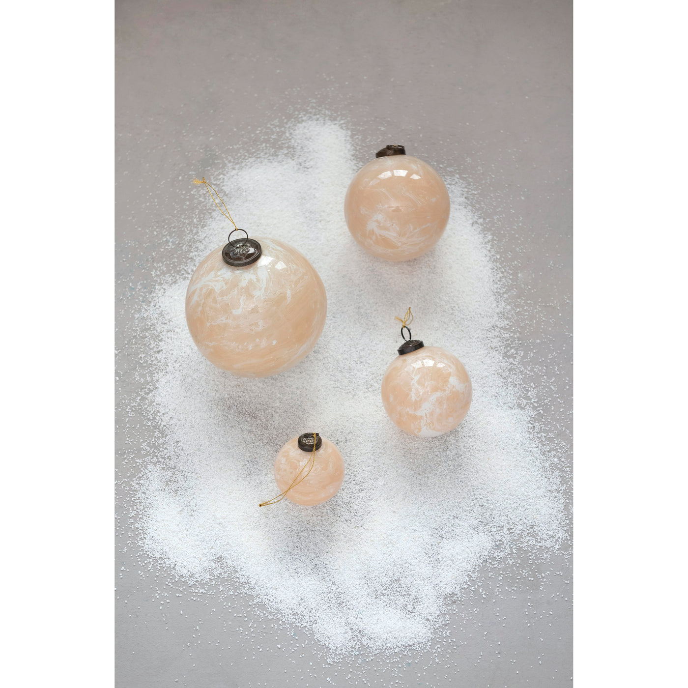 5" Round Glass Ball Ornament, Marbled Nude Finish