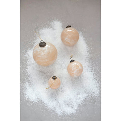 5" Round Glass Ball Ornament, Marbled Nude Finish