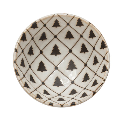 5" Round x 1-1/2"H Stoneware Bowl with Tree Pattern
