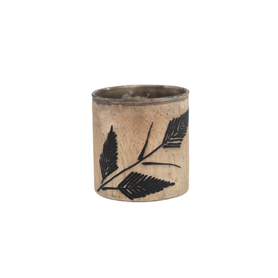 4" Round x 4"H Mercury Glass Candle w/ Flocked Leaves