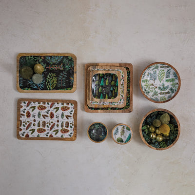Enameled Mango Wood Trays w/ Evergreen Botanicals