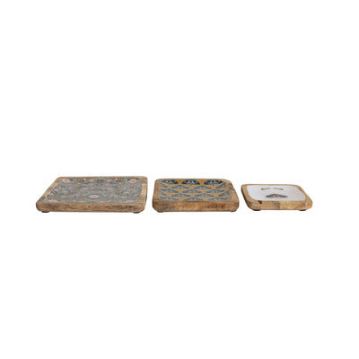 Enameled Mango Wood Trays w/ Evergreen Botanicals