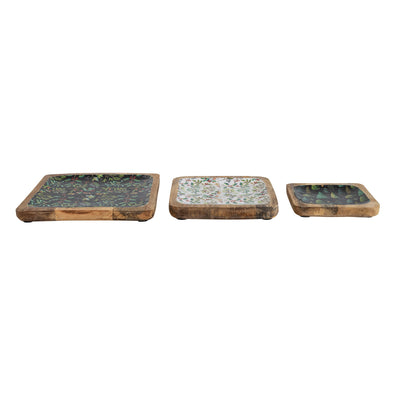 Enameled Mango Wood Trays w/ Evergreen Botanicals