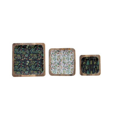 Enameled Mango Wood Trays w/ Evergreen Botanicals