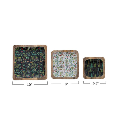 Enameled Mango Wood Trays w/ Evergreen Botanicals