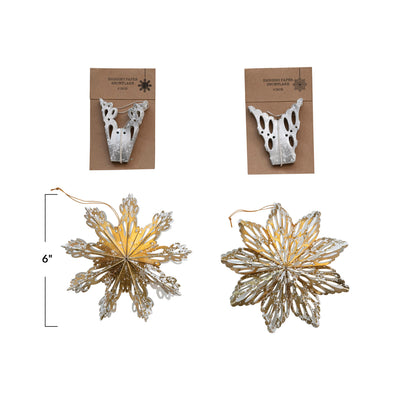 6"H Handmade Recycled Paper Folding Snowflake Ornament