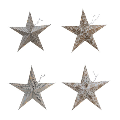 18"H Folding 5-Point Recycled Paper Star Ornament w/ LED Light String