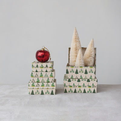 Printed Recycled Paper Gift Boxes w/ Tree Pattern