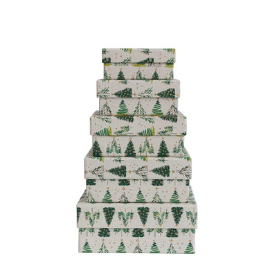 Printed Recycled Paper Gift Boxes w/ Tree Pattern