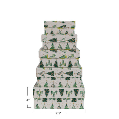 Printed Recycled Paper Gift Boxes w/ Tree Pattern