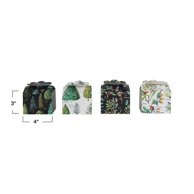 4" Square x 3"H Recycled Paper Interlocking Gift Box w/ Evergreen Botanicals