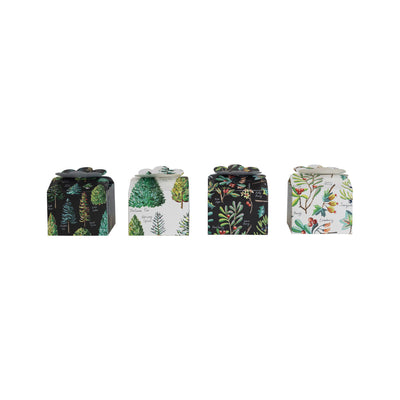 4" Square x 3"H Recycled Paper Interlocking Gift Box w/ Evergreen Botanicals