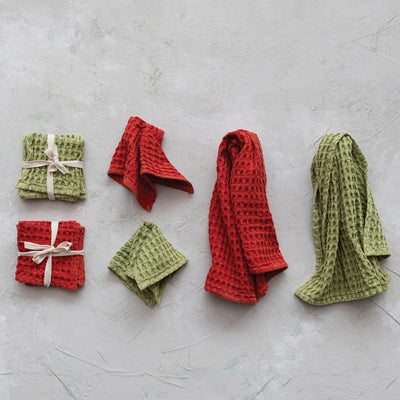 11-1/2" Square Stonewashed Cotton Waffle Weave Dish Cloths, Set of 3