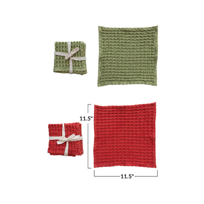 11-1/2" Square Stonewashed Cotton Waffle Weave Dish Cloths, Set of 3
