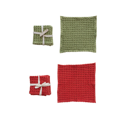 11-1/2" Square Stonewashed Cotton Waffle Weave Dish Cloths, Set of 3