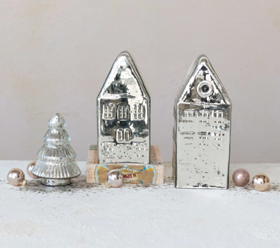 Mercury Glass House, Silver Finish, 10"H