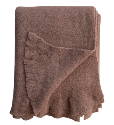 Brushed New Zealand Wool Throw w/ Ruffled Edge, Brown