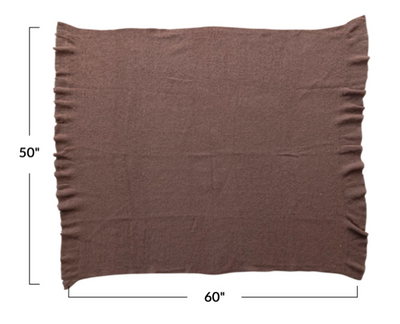 Brushed New Zealand Wool Throw w/ Ruffled Edge, Brown