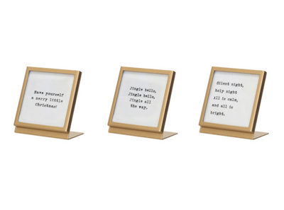 Metal & Glass Frame w/ Easel & Saying, 3 Styles (Holds 3" Square Photo)