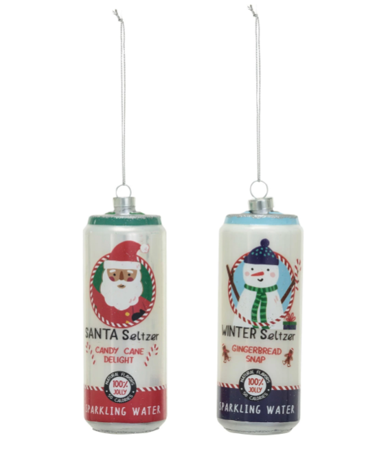 Glass Seltzer Can Ornament w/ Holiday Icon