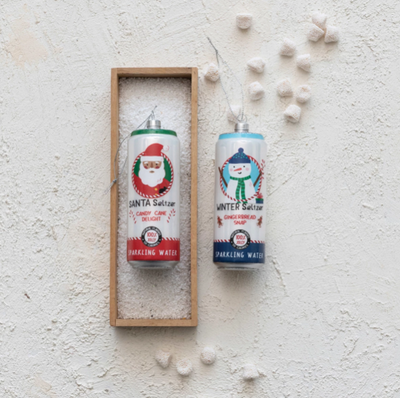 Glass Seltzer Can Ornament w/ Holiday Icon