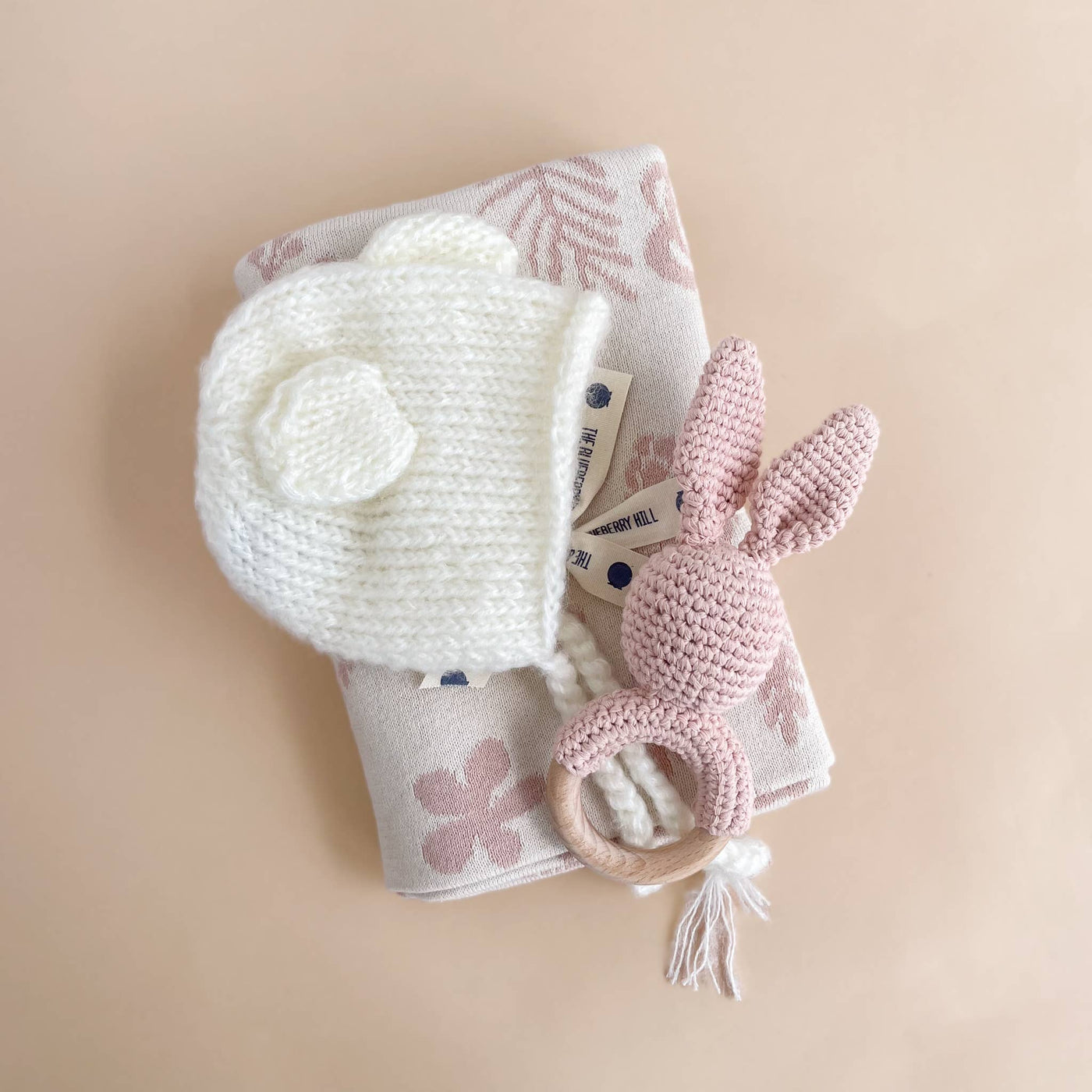 Floral Baby Gift Set Cotton Blanket, Rattle Teether Summer