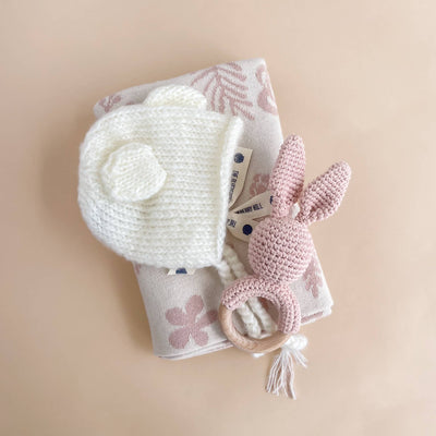 Floral Baby Gift Set Cotton Blanket, Rattle Teether Summer