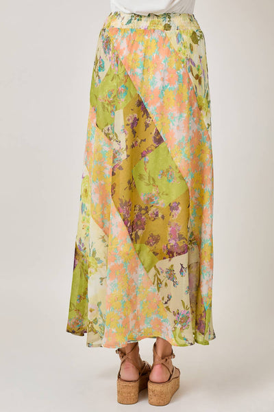 Boho Patchwork Mixed Print Maxi Skirt - Citron Mix