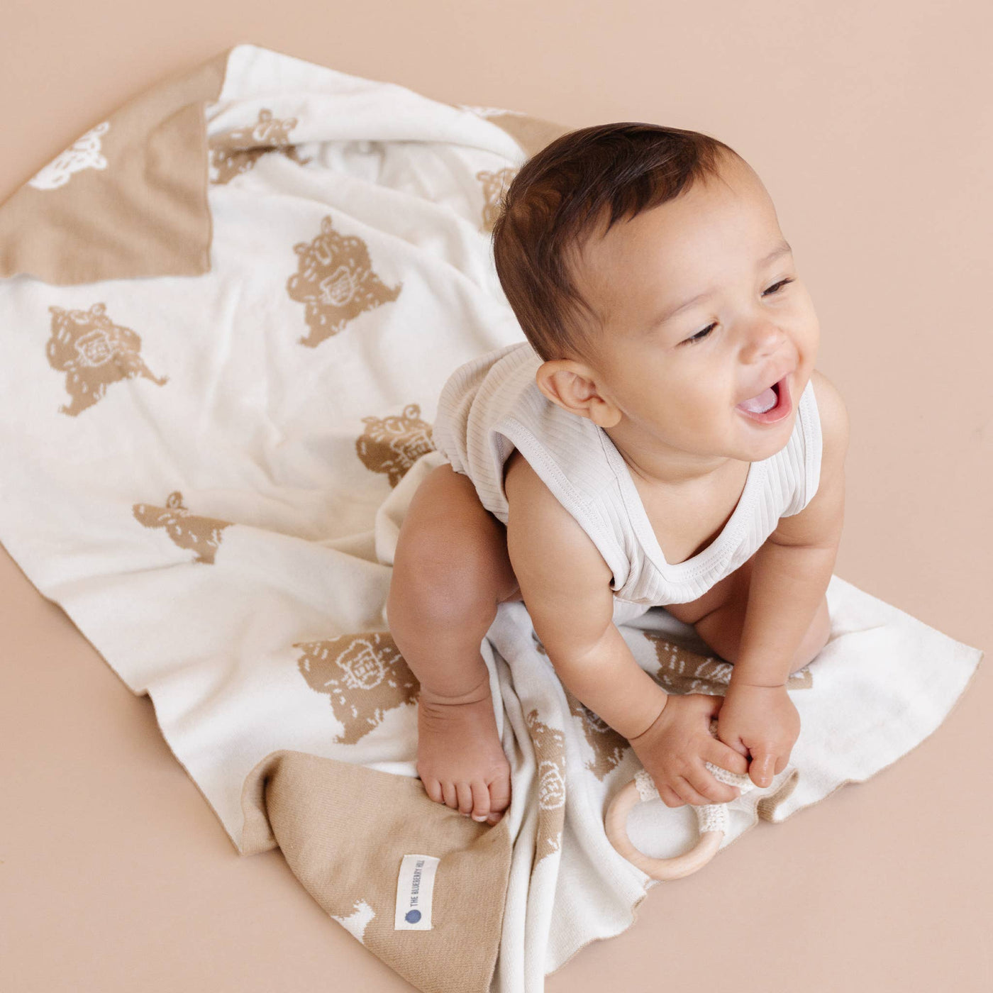 Honey Bear Baby Gift Set Blanket Hat and Teether Summer