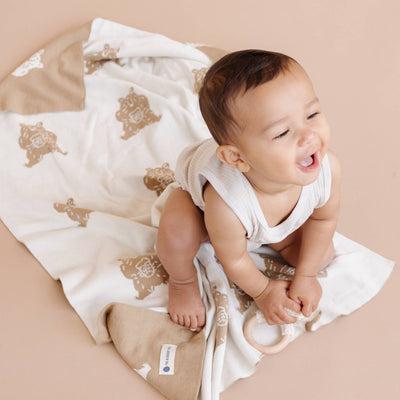 Honey Bear Baby Gift Set Blanket Hat and Teether Summer