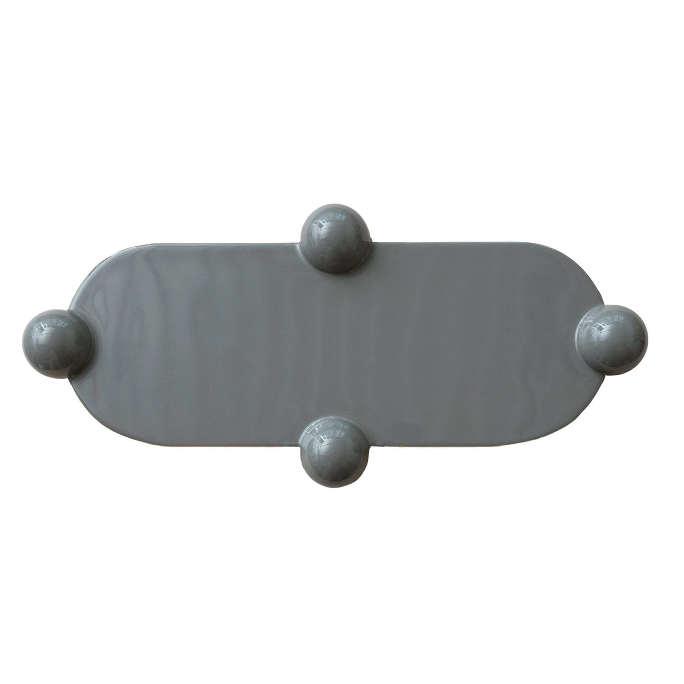 Enameled Metal Ball Footed Tray w/ Gold Finish Edge, Grey