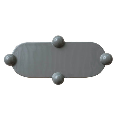 Enameled Metal Ball Footed Tray w/ Gold Finish Edge, Grey