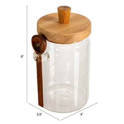 Glass Canister with Wood Lid & Spoon, Natural, Set of 2