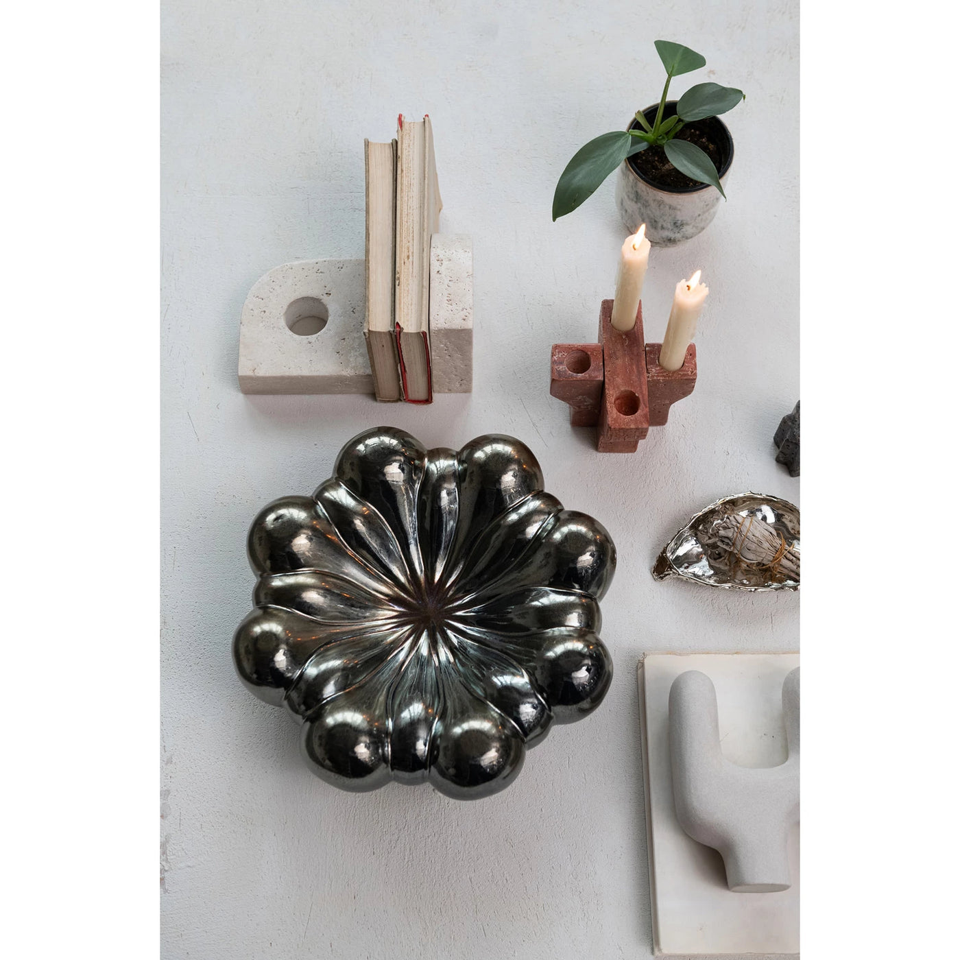 Decorative Stoneware Abstract Shaped Bowl, Reactive Glaze