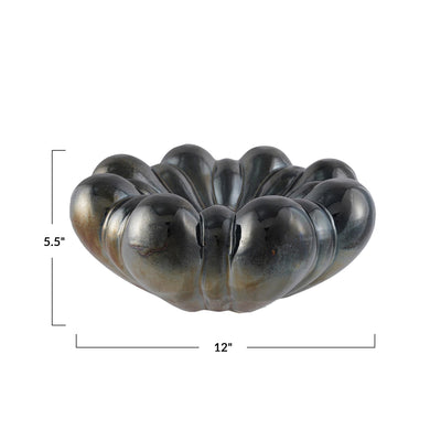 Decorative Stoneware Abstract Shaped Bowl, Reactive Glaze