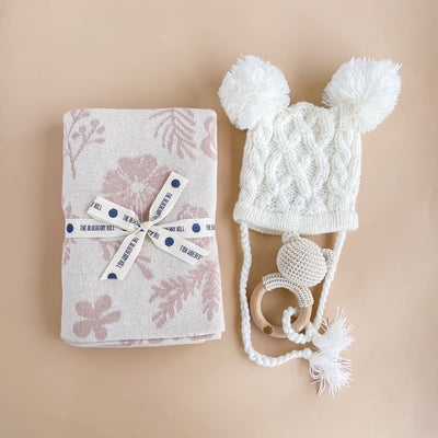 Floral Baby Gift Set Cotton Blanket, Rattle Teether Summer