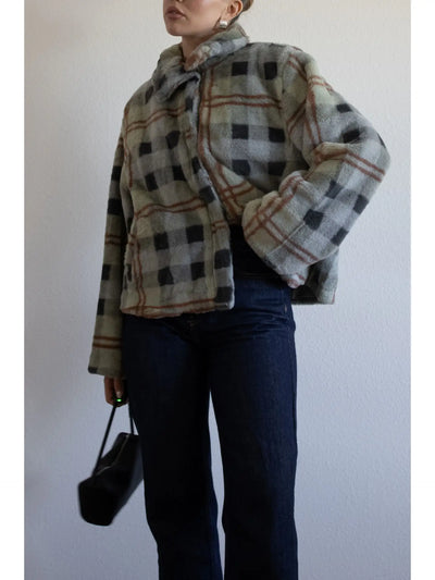 Plaid Faux Fur Jacket