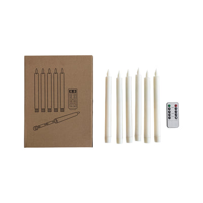 Flameless LED Wax Taper Candles w/ 8 Hour Timer & Remote, Boxed Set of 6