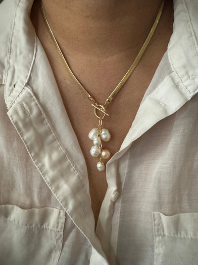 Reverse Herringbone MOP Toggle Drop Necklace