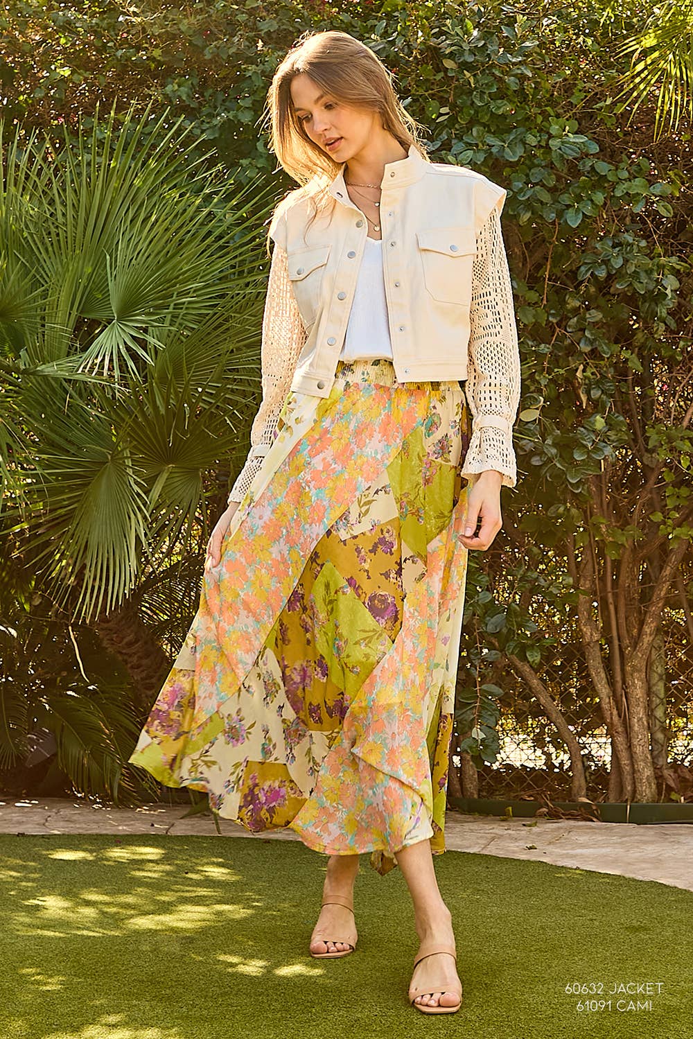 Boho Patchwork Mixed Print Maxi Skirt - Citron Mix