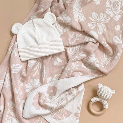 Floral Baby Gift Set Cotton Blanket, Rattle Teether Summer