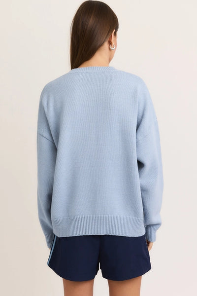 Long Sleeve Crew Neck with Teddy Bear - Light Blue