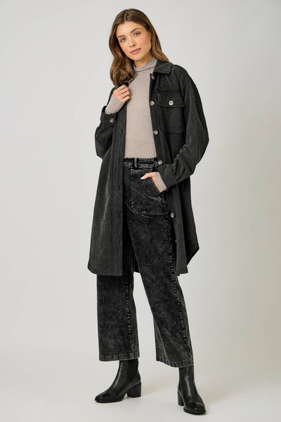 Golden Hour Terry Shacket -Black