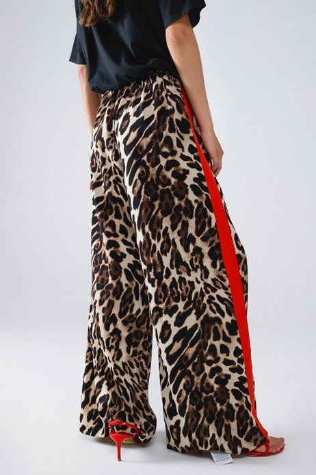 Leopard Straight Pants w/ Red Stripes Down the Side