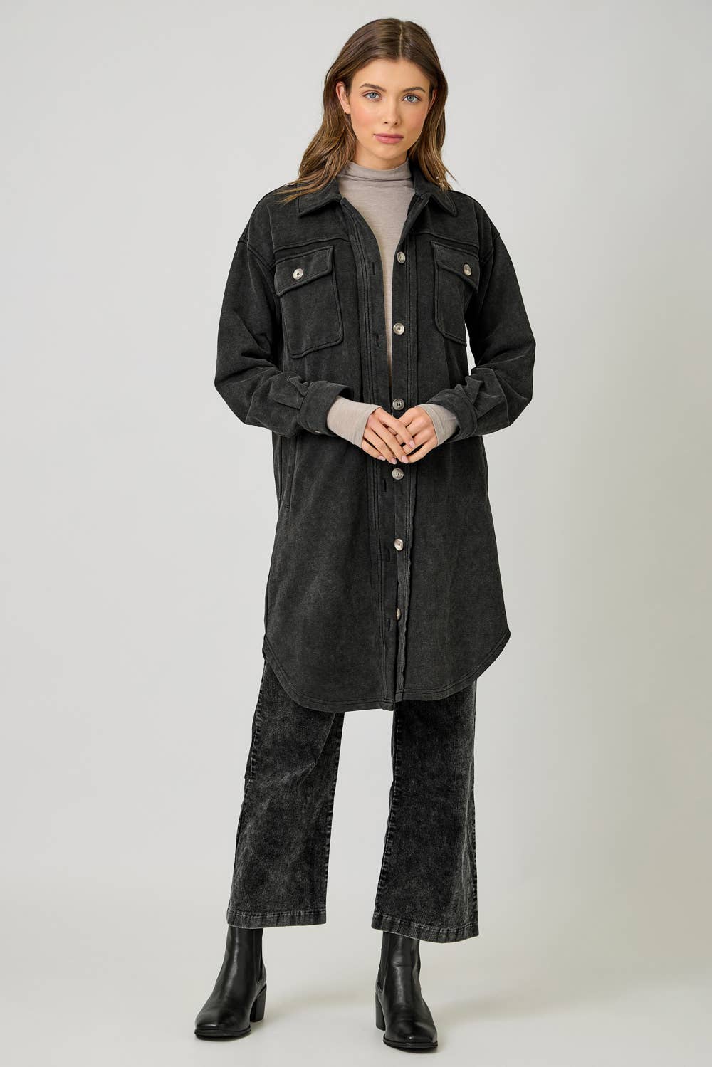 Golden Hour Terry Shacket -Black